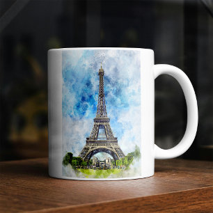 Caneca De Café Torre Eiffel Paris França Aquarela