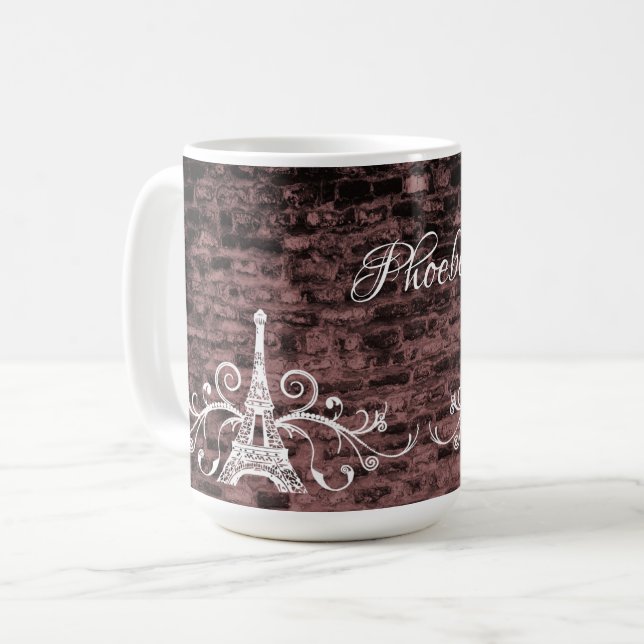 Caneca De Café Torre Eiffel Rosa Grunge Coffee Mug (Frente Esquerda)