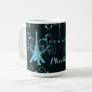 Caneca De Café Torre Eiffel Torre Teal Floral