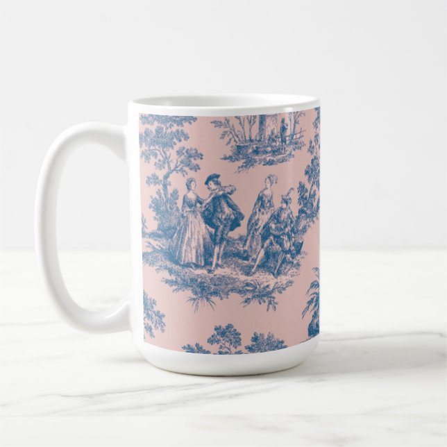 Caneca De Café Torre francesa de jouy azul e rosa elegante (Esquerda)