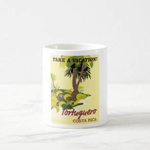 Caneca De Café Tortuguero, poster das viagens vintage de Costa