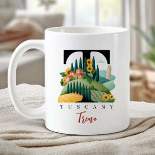 Caneca De Café Toscana Itália Monograma Letra T Presente Personal
