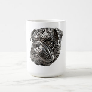 Caneca De Café Tótem de Nó Guerreiro Bulldog Prata Celta Feroz