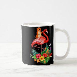 Caneca De Café Toupeira Engraçada Montando Flamingo Flores Anima