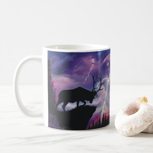 Caneca De Café Touro Elk Superando A Tempestade De Relâmpago! (Com Donut)