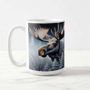 Caneca De Café Touro Moose em Pincel grosso e pinheiros