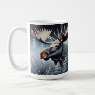 Caneca De Café Touro Moose em Pincel grosso e pinheiros