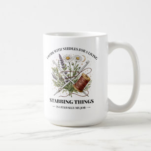 Caneca De Café Trabalho Com Agulhas Para Viver , Citação De Costu