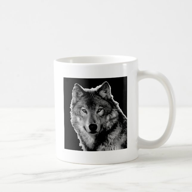 Caneca De Café Trabalho de arte do Lobo Negro e Branco (Direita)