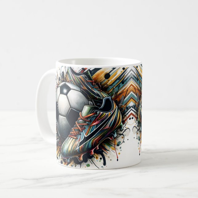 Caneca De Café Tracões de Bola de Futebol (Frente Esquerda)