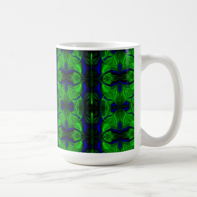 Caneca De Café Traços e formas azuis e verde, quase listrado. (Direita)