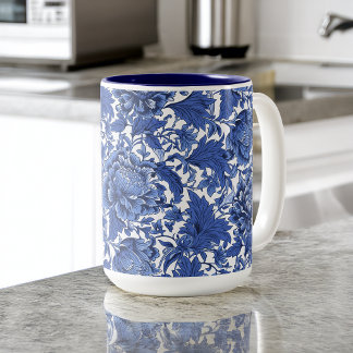 Caneca De Café Tradicional do Chintz Branco e Azul