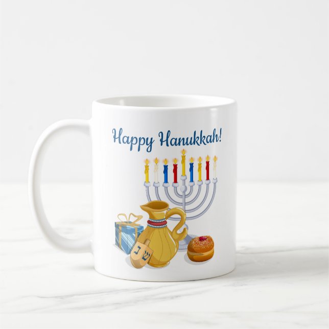 Caneca De Café Tradicional Feliz Hanukkah Chag Sameach Menorah (Esquerda)