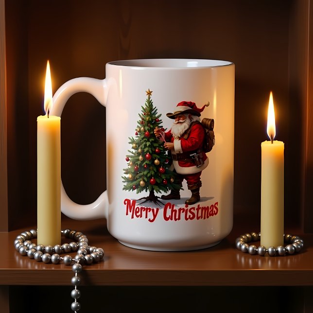 Caneca De Café Trail Santa Decorates Tree (Criador carregado)