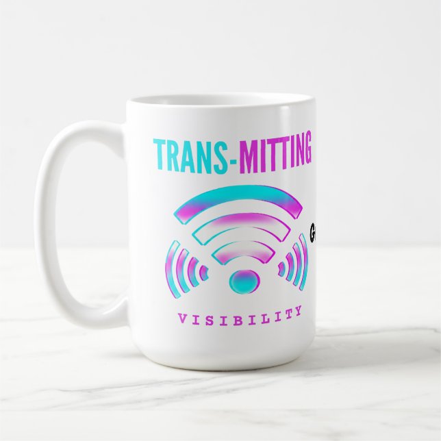 Caneca De Café Trans-mitting Visibility Modern Glitch Transgender (Esquerda)