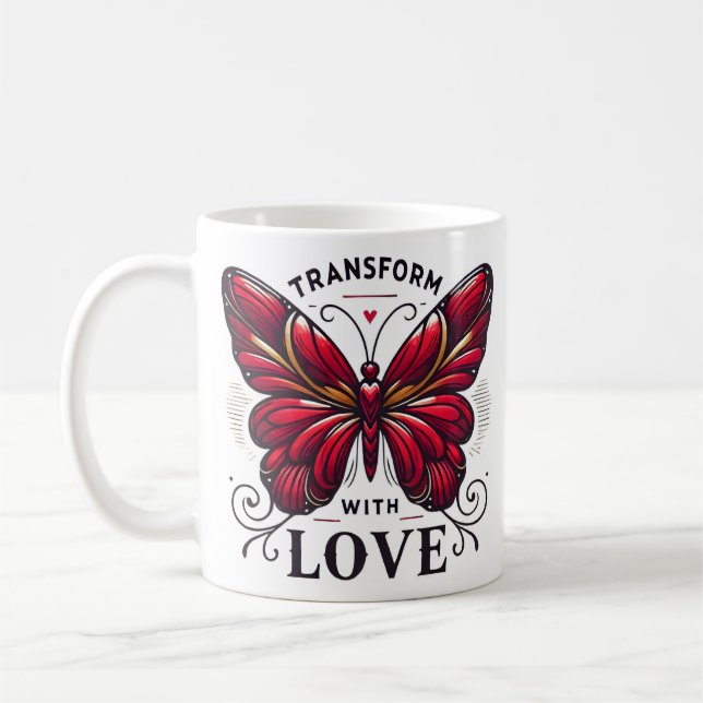 Caneca De Café Transform with Love Mug – Crimson Butterfly Gift (Esquerda)