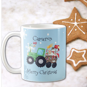 Caneca De Café Trator Merry Christmas Name