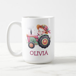 Caneca De Café Trator Rosa Fofo Personalizado para Meninas