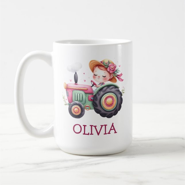 Caneca De Café Trator Rosa Fofo Personalizado para Meninas (Esquerda)