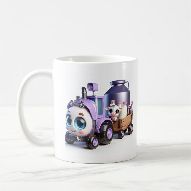 Caneca De Café Trator Roxo com Vaca e Bebê Leite (Esquerda)