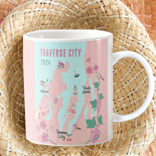 Caneca De Café Traverse City Michigan Wine and Cherry Map (Criador carregado)