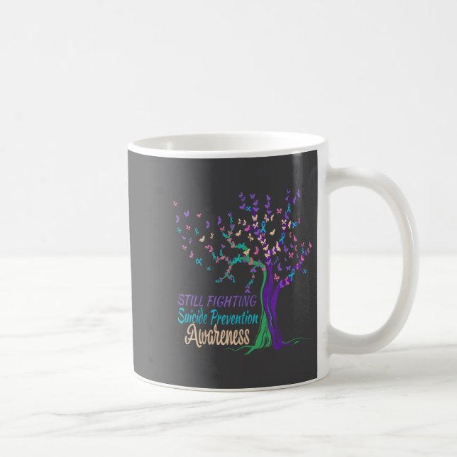 Caneca De Café Tree Ribbon Still Fighting Suicide Prevention Awar (Direita)