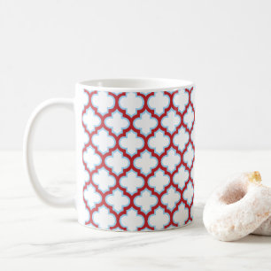 Caneca De Café Trellis branca e vermelha, lete, quatrefoil