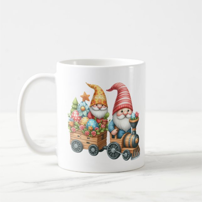 Caneca De Café Trem de Páscoa cúbica adicionar monograma aquarela (Esquerda)