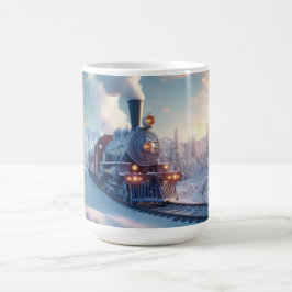 Caneca De Café Trem de Vapor Natalino Vintage Floresta de Madeira