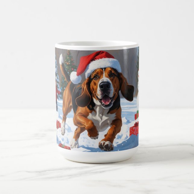 Caneca De Café Tremendo Walker Coonhound Snow com Chapéu de Natal (Centro)