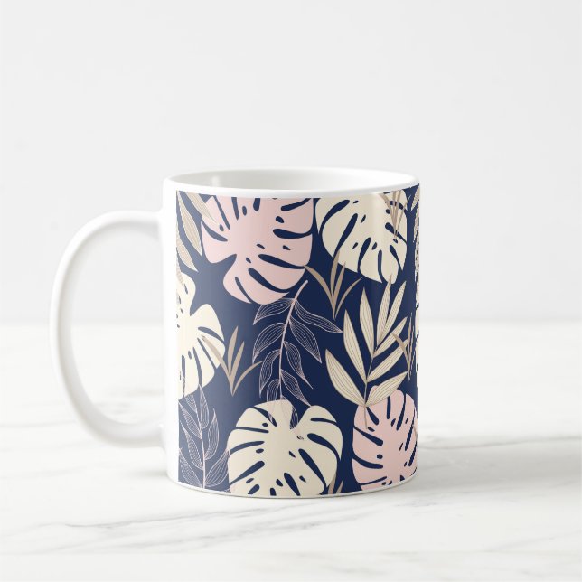Caneca De Café Trend abstrato sem descontinuidades com folhas tro (Esquerda)