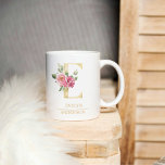 Caneca De Café Trendente Dourada Watercolor Flower - Letra E | Mo<br><div class="desc">Trendente Dourada Watercolor Flower - Letra E | Monograma</div>