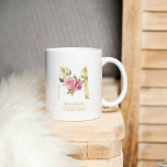 Caneca De Café Trendente Dourada Watercolor Flower - Letra M | Mo<br><div class="desc">Trendente Dourada Watercolor Flower - Letra M | Monograma</div>