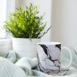 Caneca De Café Trendy Black e White Dourado Marble
