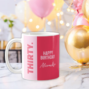 Caneca De Café Trendy Bold Pink e Red Girly aniversário de 30 ano