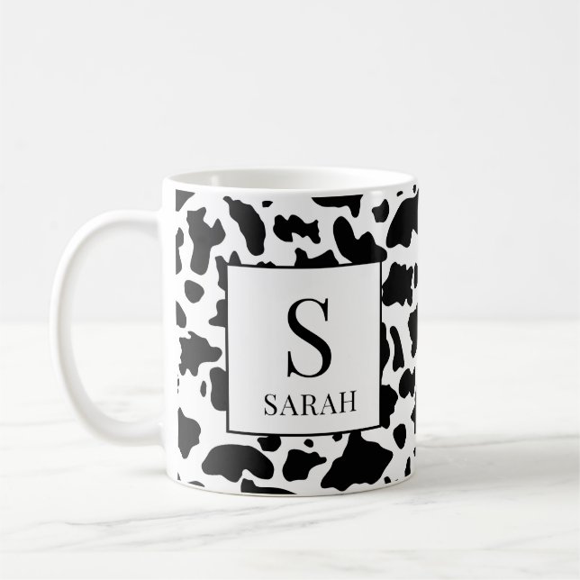 Caneca De Café Trendy Cow Print Monogram Initial Name Mug (Esquerda)