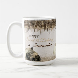 Caneca De Café Trendy Dourado Ball Gown Doce 16 Botas de Aniversá