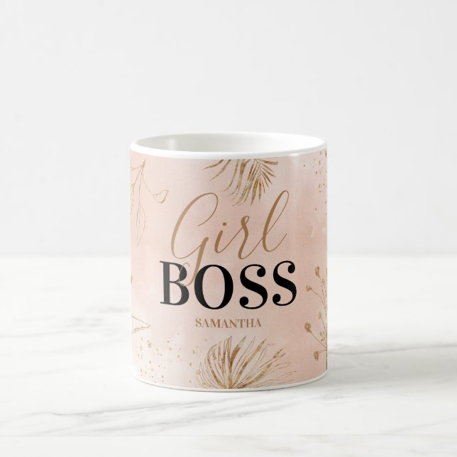 Caneca De Café Trendy Girly Pink e Dourada Menina Nome Chefe (Centro)