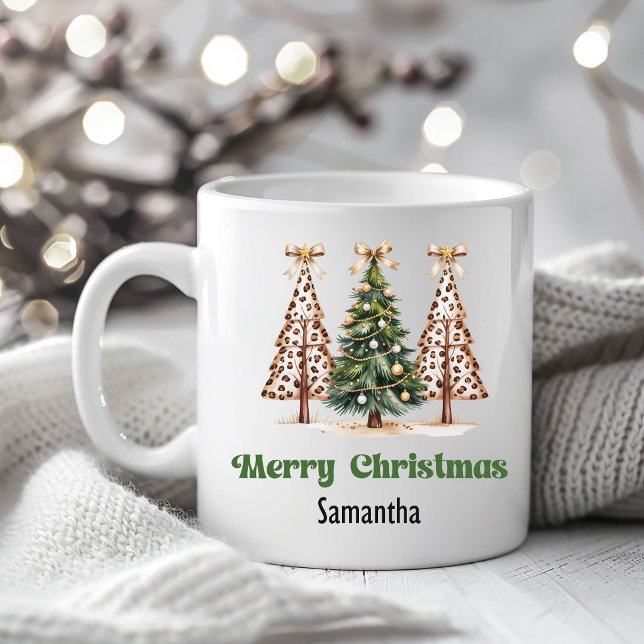 Caneca De Café Trendy Leopard Christmas Trees Personalized Mug (Trendy Leopard Christmas Trees Personalized Mug)