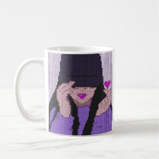 Caneca De Café "Trendy Minimalist Coffee Mug | Pixel de amor roxo