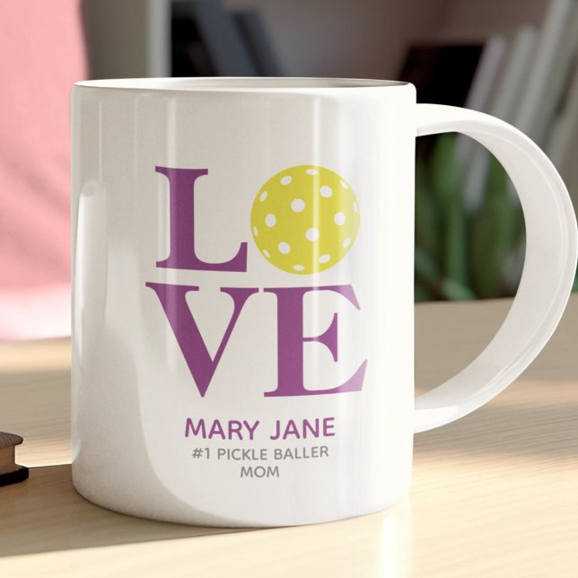 Caneca De Café Trendy Personal LOVE Raspberry Purple Pickleball (Criador carregado)