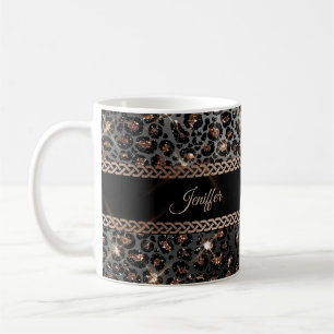 Caneca De Café Trendy Personalizado Leopard Dourado Luminter
