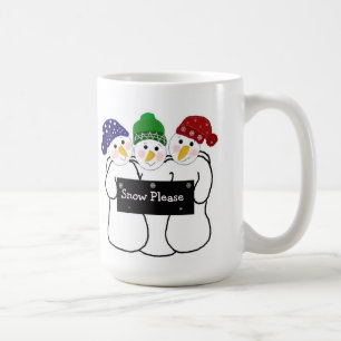 Caneca De Café Três bonecos de neve com placa de neve