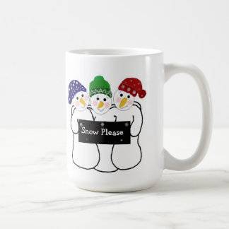 Caneca De Café Três bonecos de neve com placa de neve