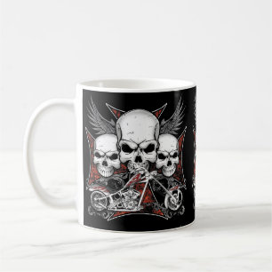 Caneca De Café Três crânios com motocicleta Red Chopper