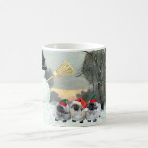 Caneca De Café Três Filhotes de Pekingese no Natal