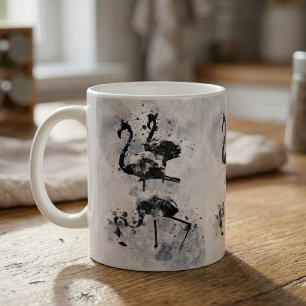 Caneca De Café Três Flamingos Aquarela Preto e Branco