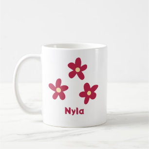 Caneca De Café Três Flores Vermelhas Desenhadas com Nome ou Outro