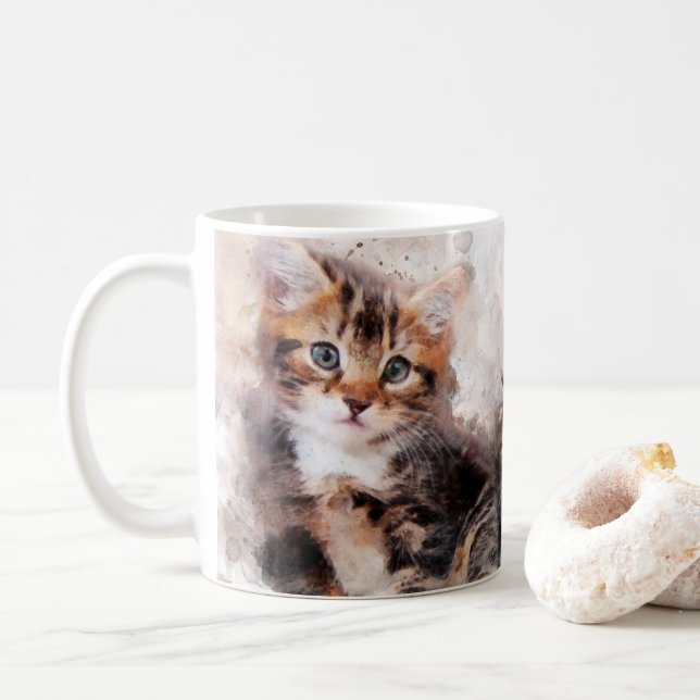 Caneca De Café Três gatinhos lindos e bonitos aquarela (Com Donut)