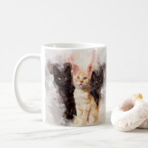 Caneca De Café Três gatinhos, lindos e bonitos, de aquarela